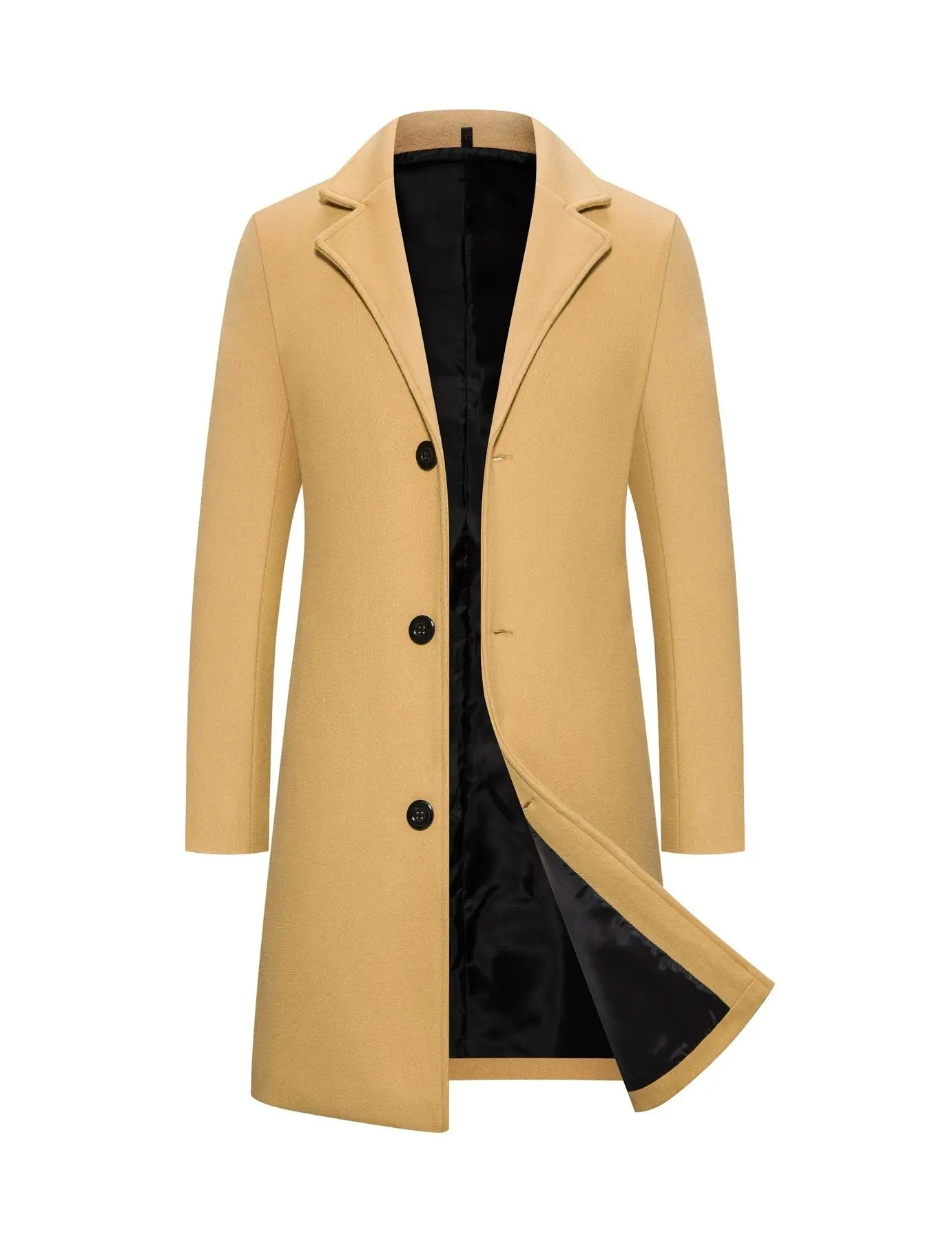 Men's Solid Button Front Lapel Neck Midi Coat, Regular Fit Casual Long Sleeve Outerwear for Fall, Winter Fashion Clothing for Daily Wear