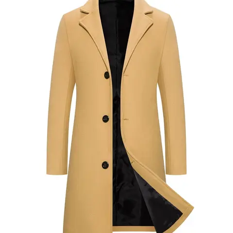 Men's Solid Button Front Lapel Neck Midi Coat, Regular Fit Casual Long Sleeve Outerwear for Fall, Winter Fashion Clothing for Daily Wear
