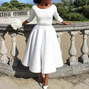 summer spring clothes Elegant Party Dress for Woman 2024 Modern O Neck Three Quarter Sleeve High Waisted A Line Mid Calf Birthday Dinner Wedding Cloth