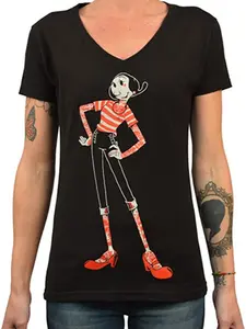 Olive - Women's Tattooed Olive Oil Popeye Soft Black Cotton Tattoo Art Graphic V-Neck Neck T-Shirt Tee