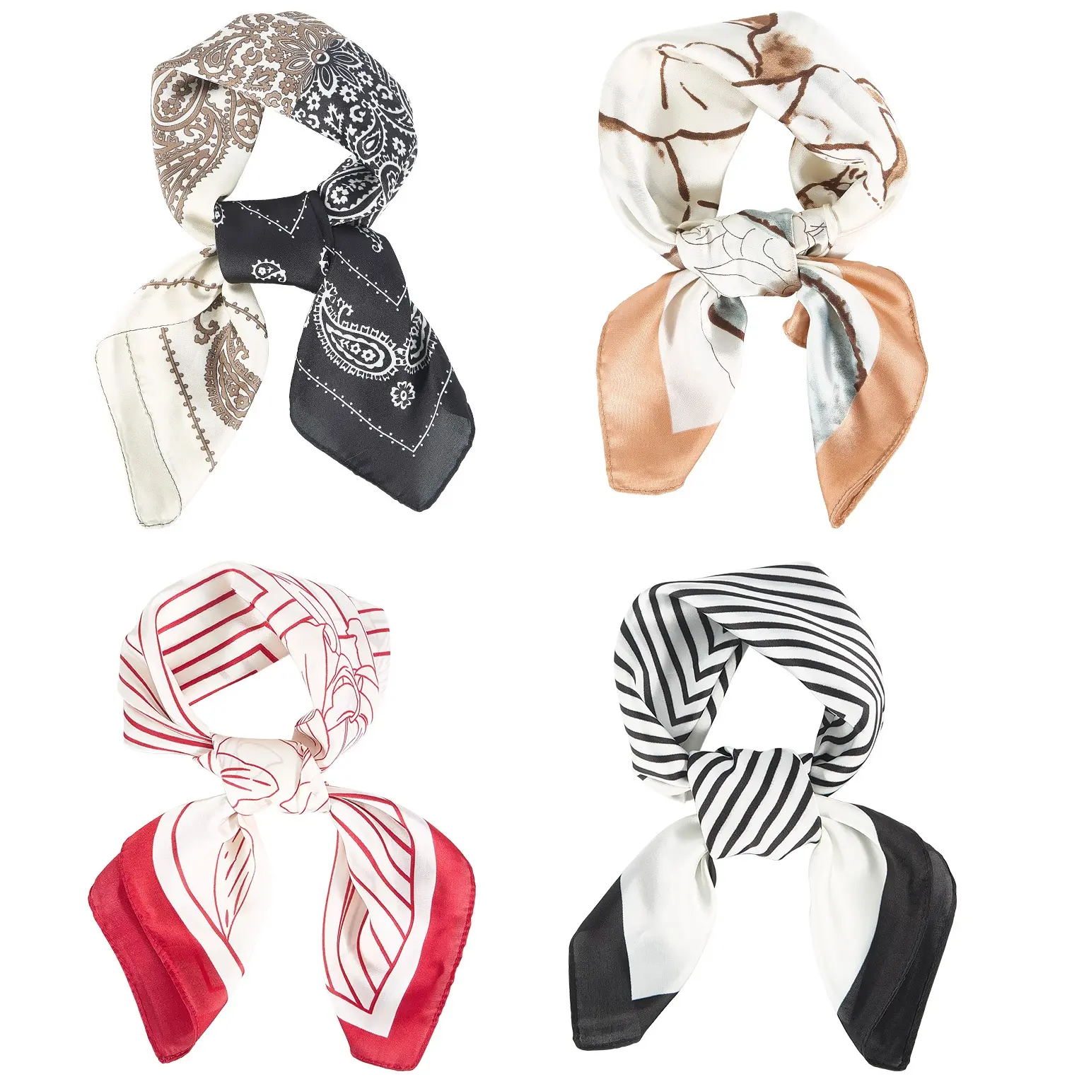 Women's 4-Count 25in Square Striped Silk-Like Satin Scarves, Lightweight Seamless Bandana, Head Wrap Shawl, Fashion Accessory for Daily & Business Casual Outfits, Shawl Wrap, Scarf Head Wrap