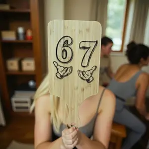 6 7 Wooden Handheld Sign for Concerts Basketball Games College Parties or Gag Gifts with Unique Hand Gesture Design Customizable for Events