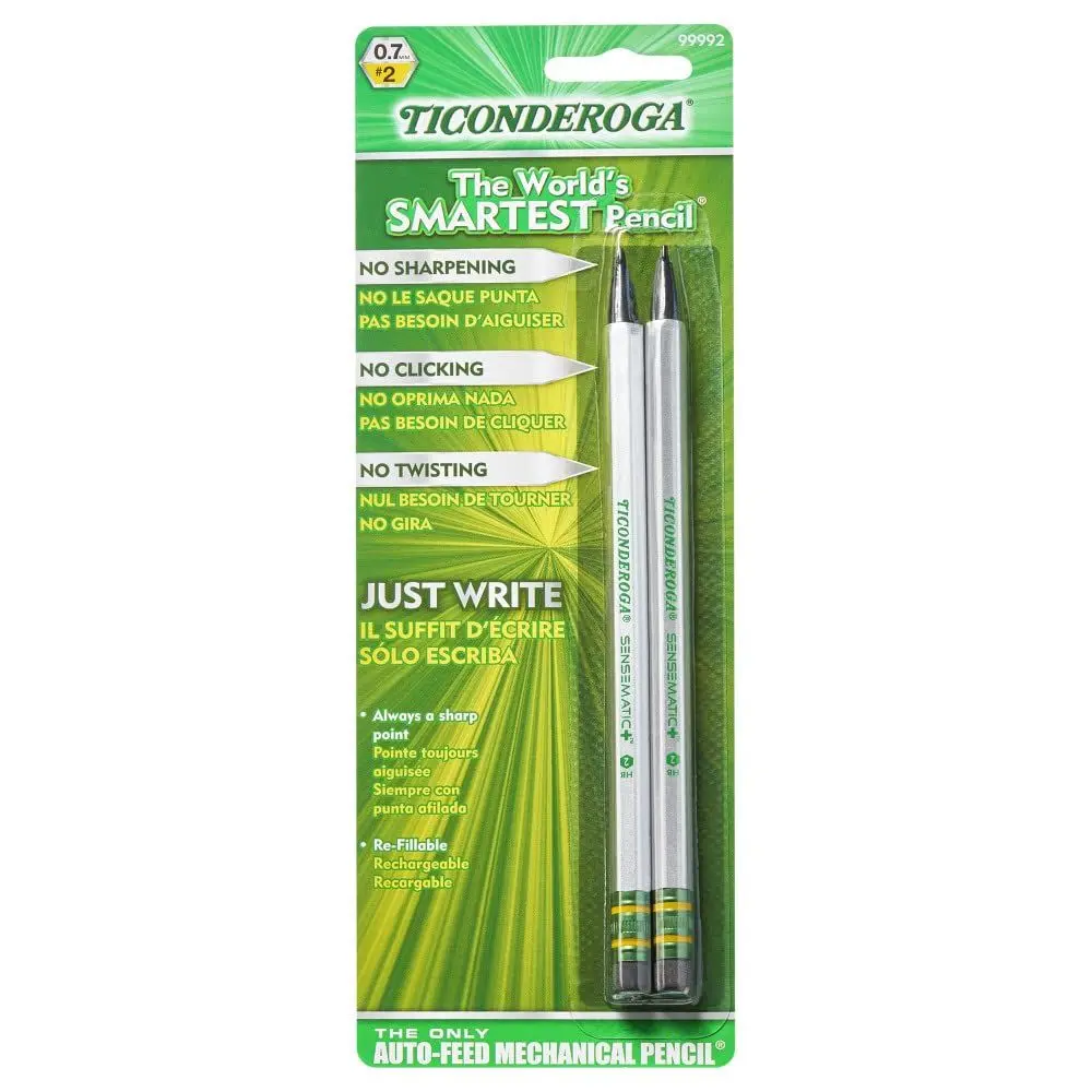Ticonderoga Sensematic Mechanical Pencil, 0.7mm Lead, Silver, 2 Count – Mechanical Pencil