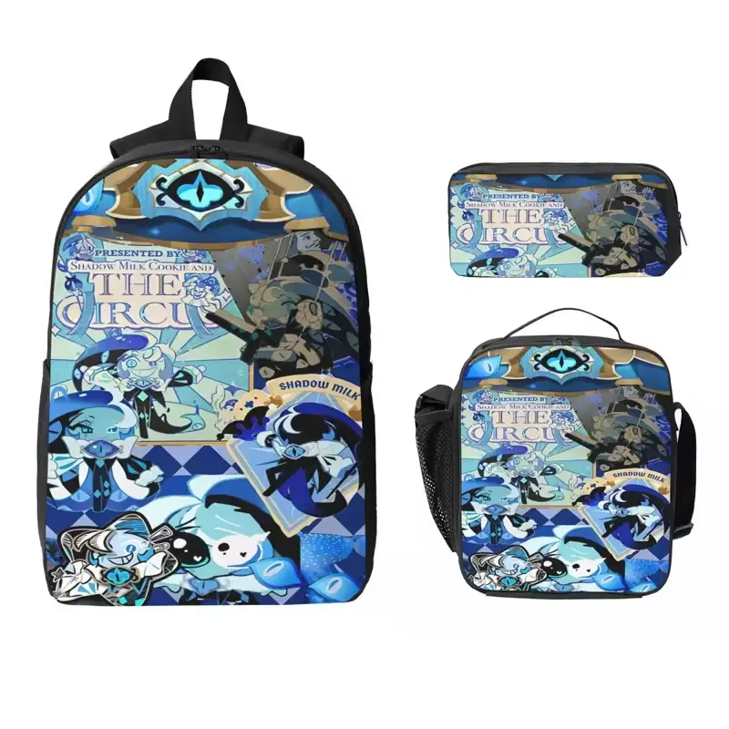 Kids' 3-Pcs Cookie Run Kingdom Back to School Set - Oxfords Minimalist Adjustable Customizable Backpack, Pen Bag, Lunch Box for School Students Functional Daypack