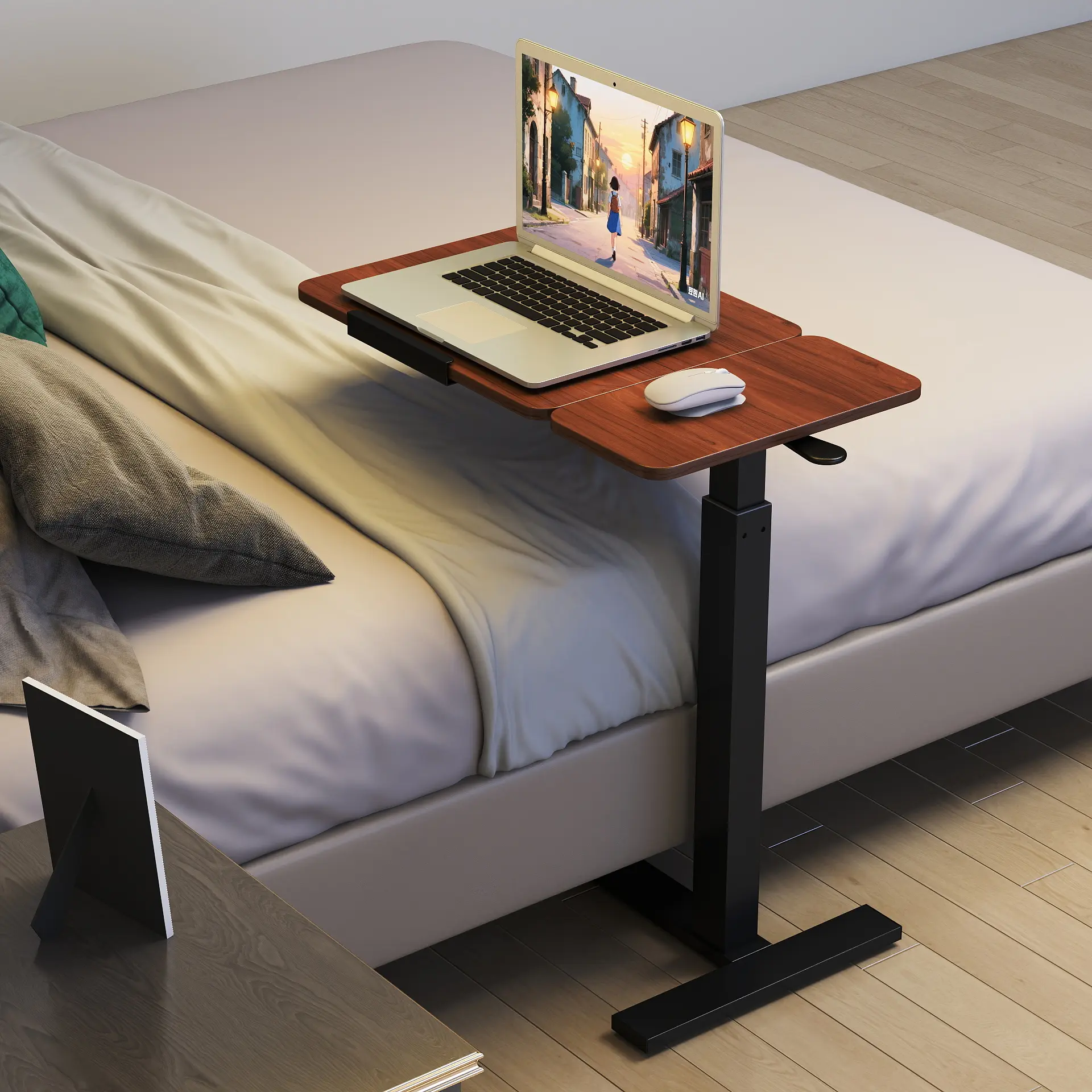 Mobile Adjustable Standing Desk with Flip Desktop & 4 Lockable Wheels, Height & Angle Adjustable Rolling Laptop Table, Overbed Bedside Desk for Home, Office, Study, Couch, Sofa – Portable Sit Stand Desk