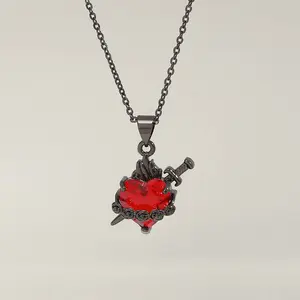 Red Zircon Heart & Rose Arrow Necklace – Romantic Gift for Her, Valentine's Day or Everyday Wear