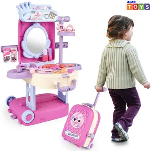 deAO 2 in 1 Makeup Table Vanity & Suitcase Set with Fashion Makeup Accessories Pretend Play Travel Suitcase Fashion Set Christmas gift