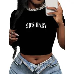90's Women's Bright Pink Cropped T-Shirt - Retro 90s Graphic Crop Top with Bold White Letter Print, Stretchy Round Neck Short Sleeve, Machine Washable Summer Casual Tee, Casual Attire, Relaxed Fit Shirt