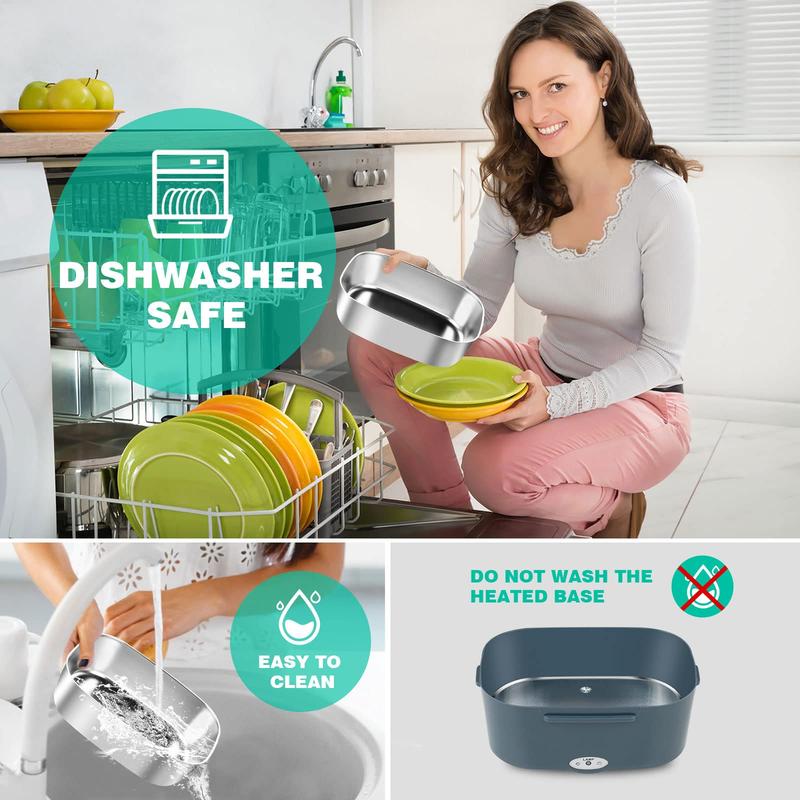 Electric Lunch Box for Adults, 1.5L 60W Leakproof Heated Lunch Box | 12/24/110/220V Portable Food Warmer for Car, Truck, Office with SS Fork&Spoon and Insulated Carry Bag , Lonchera Para Trabajo