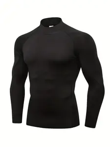 Turtleneck Compression Shirt Men Long Sleeve Workout Undershirts for Men Tights Basketball Running Athletic Base Layer Tops High Stretch Sporty