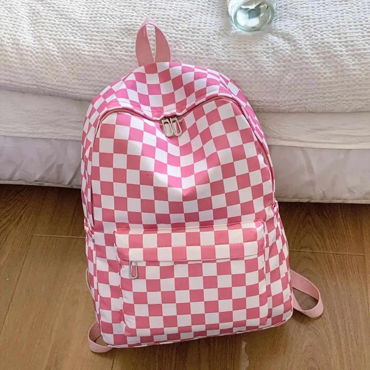 Campus Commute Essentials Checkerboard Laptop Backpack for Women Fashion Print Crossbody Set Multi Pocket Adjustable Straps