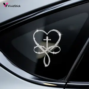 Shiny Cross Heart Car Sticker, Multipurpose Car Decal, Car Vehicle Decoration, Vehicle Exterior Decoration, Car decorations, Self-Adhesive No Residue Easy Installation, Suitable for Cars Trucks Motorcycles Glass Windows, Gift, Vinyl Waterproof Decals