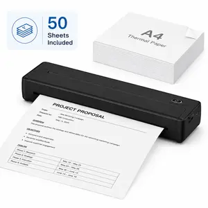 ZRZTM Portable A4 Thermal Printer, 203 DPI Inkless Bluetooth Mobile Printer, USB-C 2000mAh Rechargeable Wireless Printer with 50 Sheets of 210 x 297 mm A4 Thermal Paper, for iOS Android Laptop, Travel Office School & Gifts