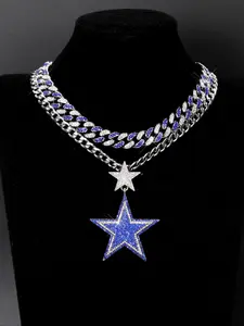 Rhinestone Star Charm Pendant Necklace with Cuban Link Chain, Hip Hop Style Necklace for Party, Daily Clothing Decor, Trendy All-match & Exquisite Jewelry for Gift