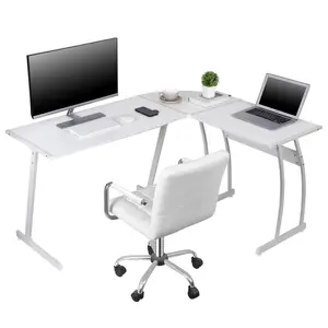 SEGAWE Modern L-Shaped Laptop Corner Desk Computer Desk Table Writing Workstation, White