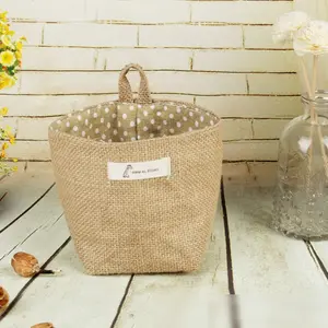 1pc Cotton Linen Fabric Flower Pot Small Burlap Bag, Hemp Dot Stripe Hanging Basket, Decorative Plant Holder, Home Garden Accessory, Rustic Flower Planter