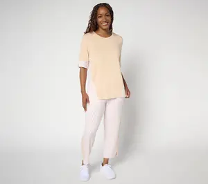 Sport Savvy Petite Mixed Stripe Elbow Sleeve Top and Ankle Pant Set