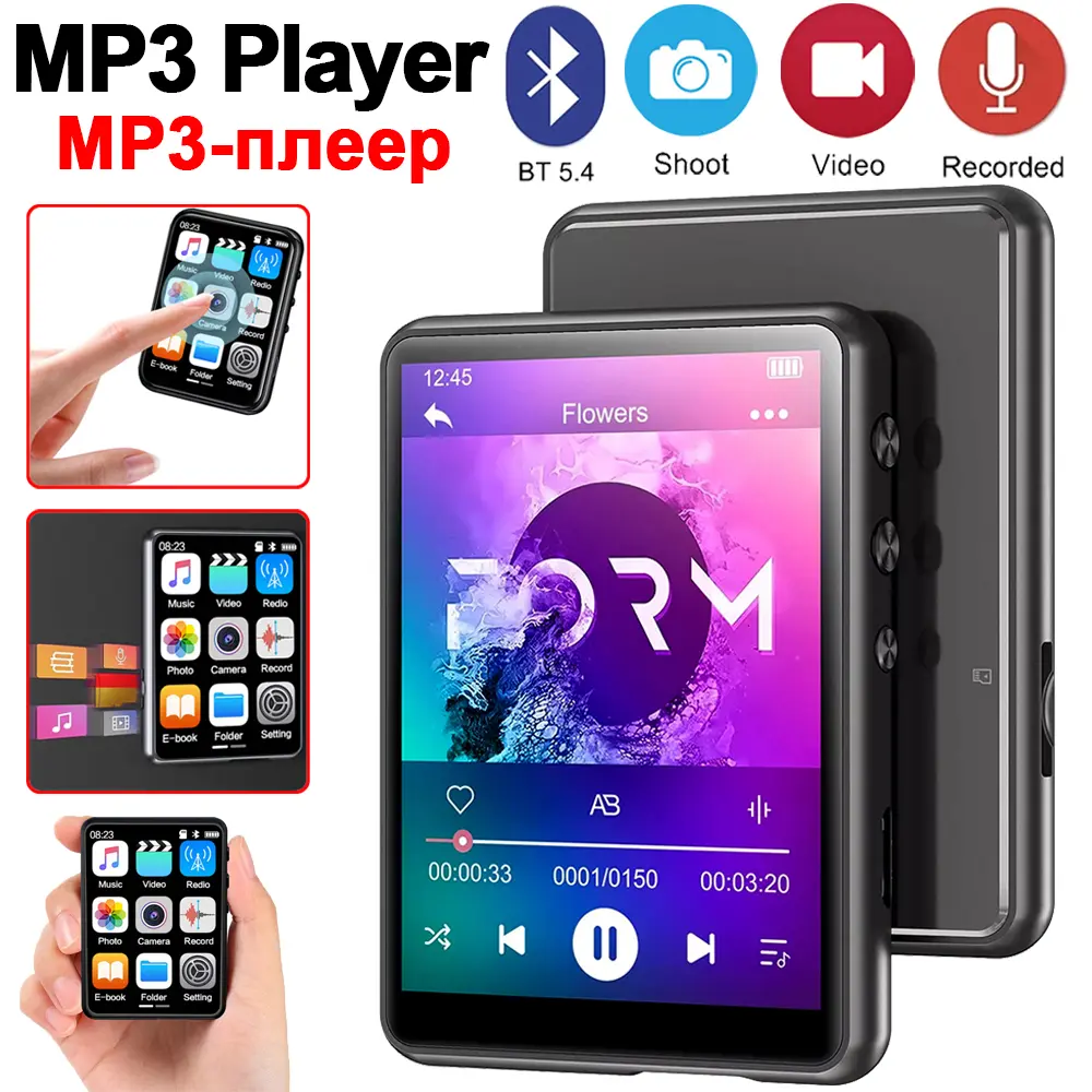Compact Digital HiFi MP3 Music Player - Bluetooth 5.4 Wireless Walkman, 2.4-inch Touchscreen, Micro Camera, Speaker, FM Recorder, eBook Support, 128GB Micro SD Memory Card Expansion, Noise-Reducing Buttons, USB, AVI & Songs Compatibility