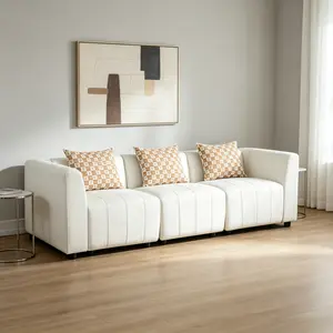 White Microfiber Living Room 3-Piece Sofa, well-designed double armrests, breathable skin-friendly material, fine woven texture, easy to wipe and maintain, stable load-bearing structure, ideal for daily family relaxation, Three-In-One Sofa Sets