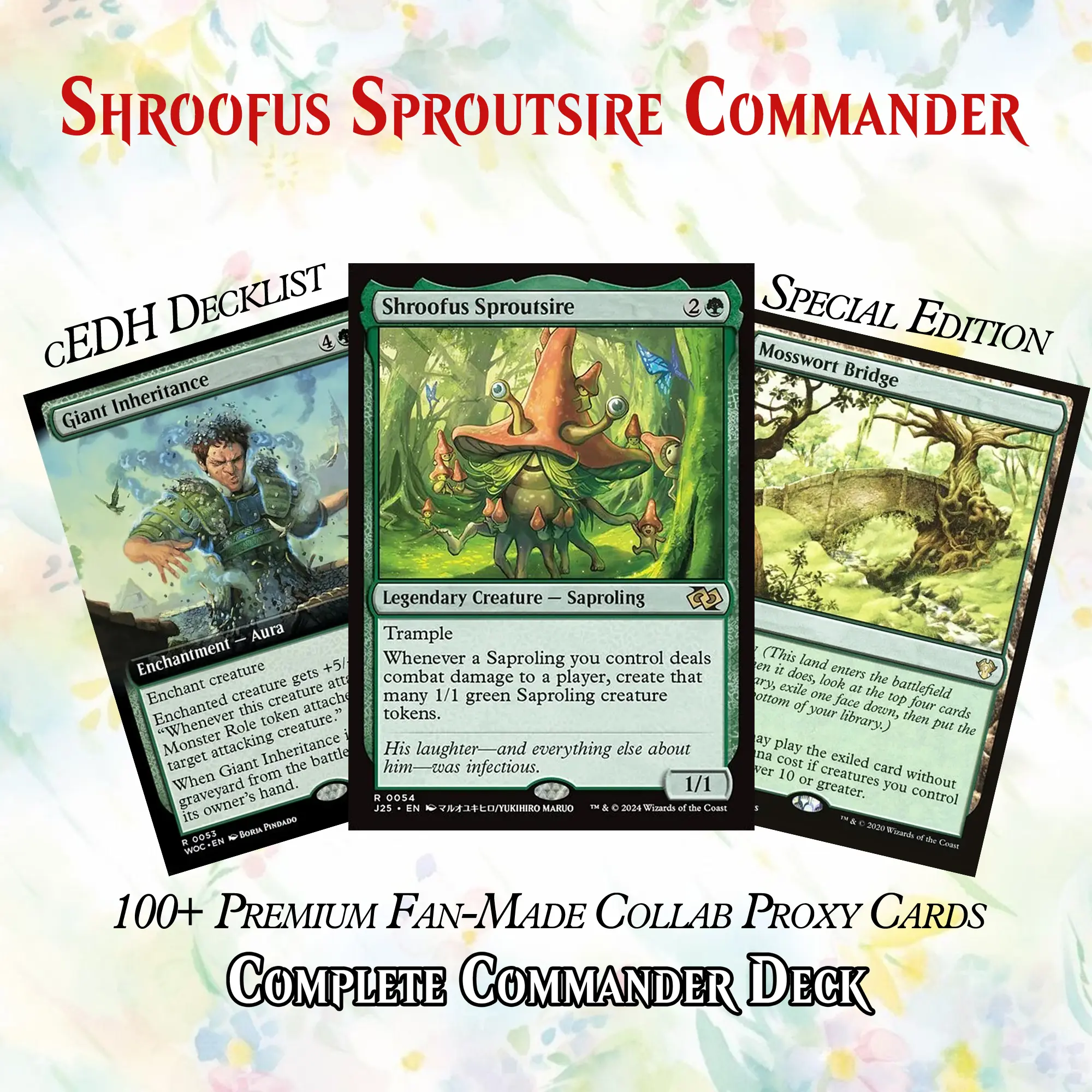 Shroofus Fungal Swarm Fan-Made Proxy Commander Deck - 108-Card Anime Themed EDH Set with Card Stock, Shroofus/Saprolings, Bioluminescent Art, Anime Themed Accessories