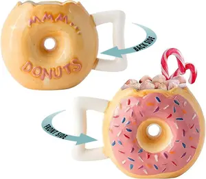 Pink Glazed Ceramic Donut Mug with Sprinkles - 14 Oz Novelty Coffee Cup Featuring "MMM... Donuts!" Quote - Ideal for Tea, Hot Chocolate, and Gifting