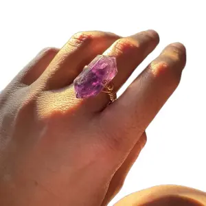 Elegant Chevron Amethyst Point Copper Wire Wrapped Size 9 Ring