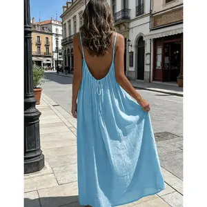 Spaghetti Strap Dress, Spaghetti Strap Dresses for Women, Backless Cami Dresses for Women Cami Lounge Dress Backless Sleeveless House Dress Long Sundress with Back Tie