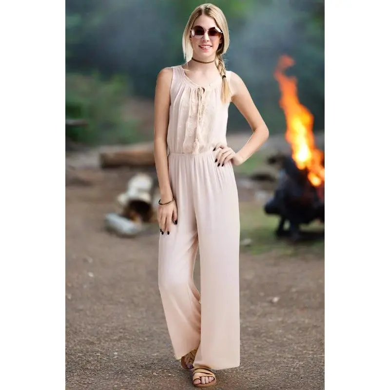 Perfect Day Casual Embroidered Jumpsuit - Light Pink