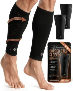TheraCopper Copper Calf Compression Sleeve — Premium Copper Compression Shin Sleeve for Men & Women — Breathable & Non-Slip Leg Sleeves for Runners, Shin Splints, Muscle Recovery & Leg Fatigue