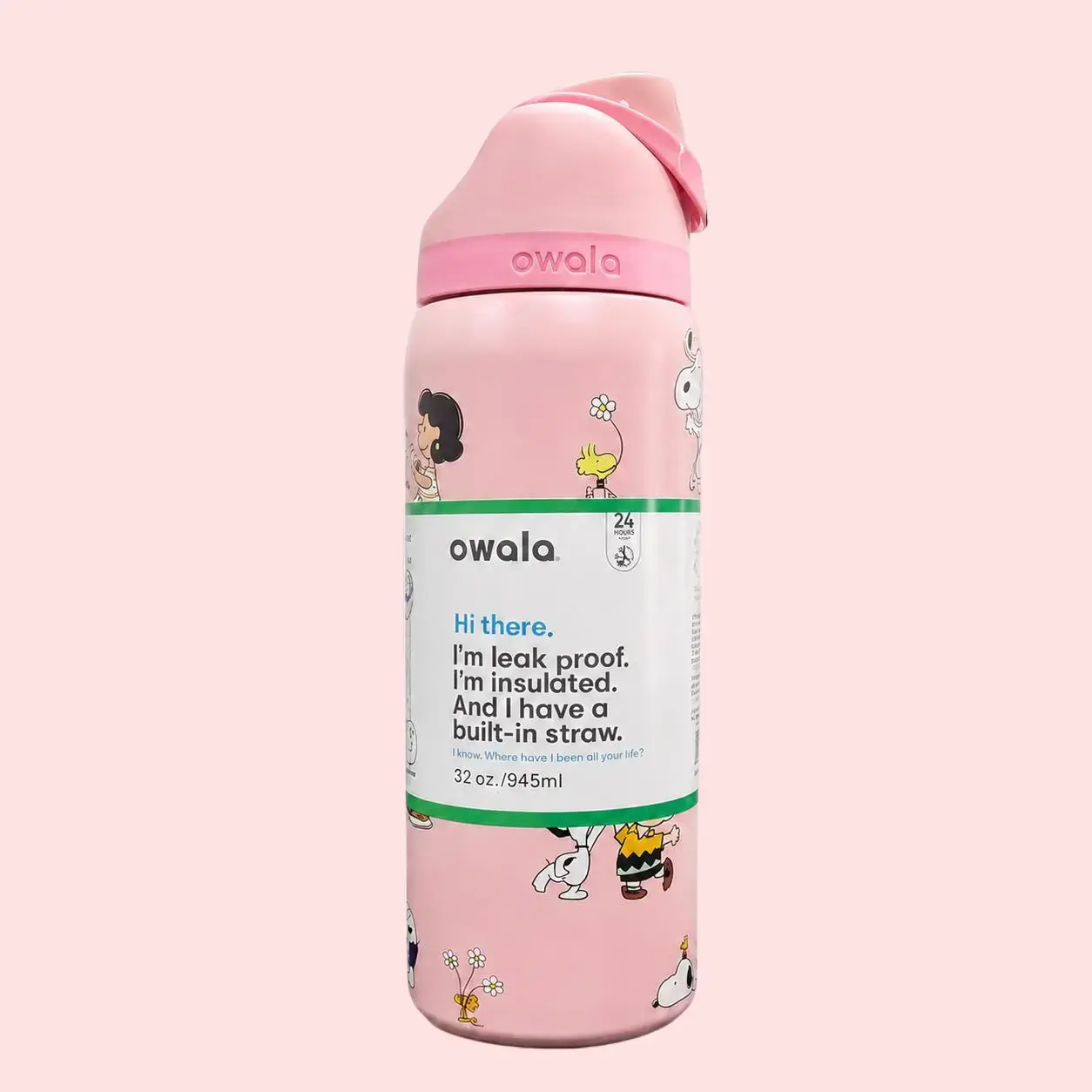 Owala FreeSip 32oz Water Bottle - Light Pink, Leakproof Built-in Straw, BPA Free Stainless Steel Cup, 24H Cold 12H Hot Travel Gym Bottle #Owala