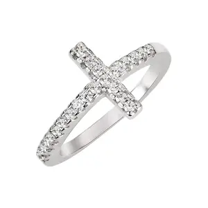 CloseoutWarehouse Cubic Zirconia Christian Sideway Cross Ring Sterling Silver Size 5