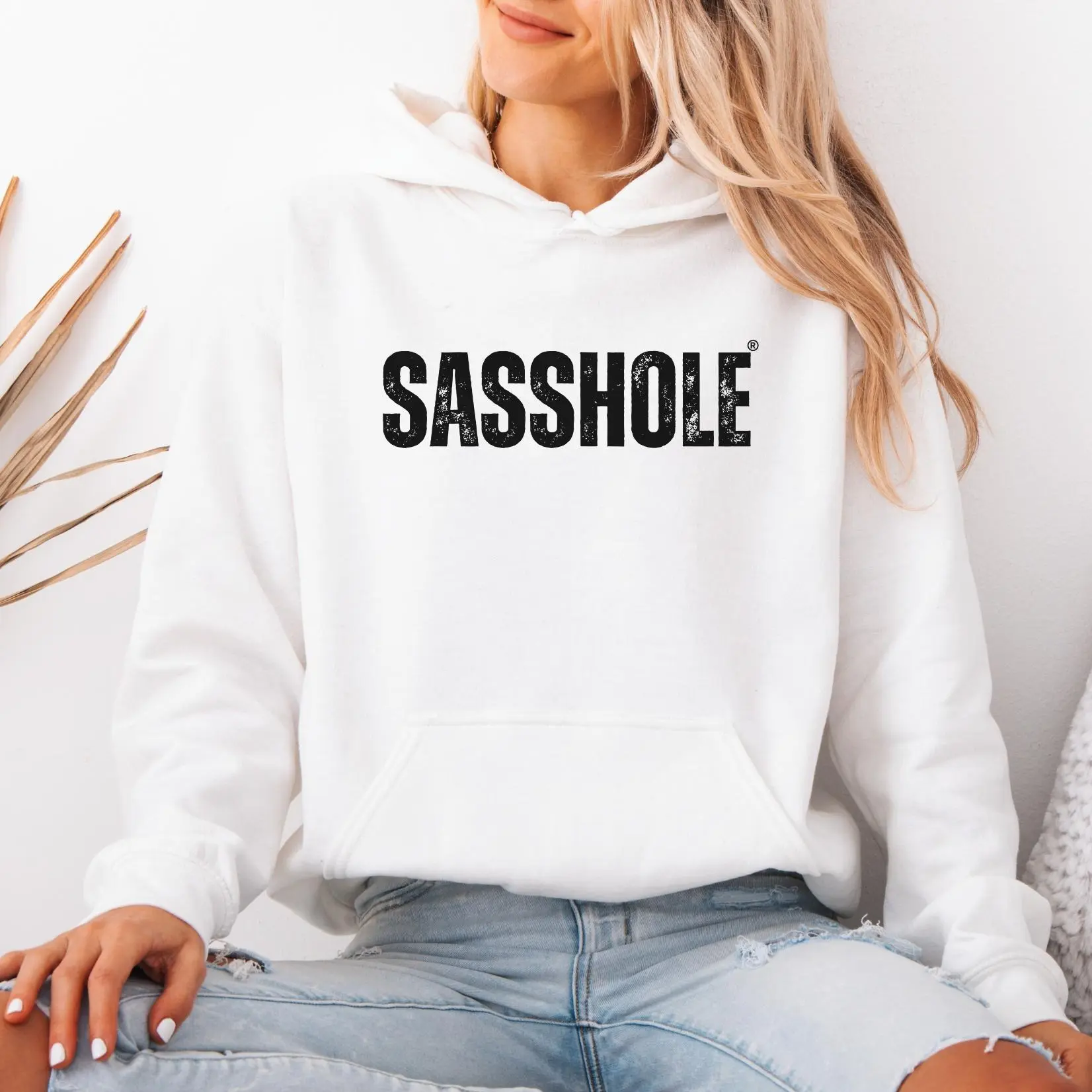 Dare to Stand Out: Sasshole® Statement Unisex Hoodies Distressed Tops Vintage Pullover Casual Long Sleeve Menswear Sweatshirts Style Everyday Womenswear Soft Comfort Fabric
