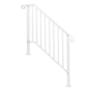 Karl Handrails for Outdoor Steps, Wrought Iron Handrail Fits 2 or 3 Steps, Transitional Handrail with Installation Kit, Stair Railing for Concrete Steps or Wooden Stairs(White)