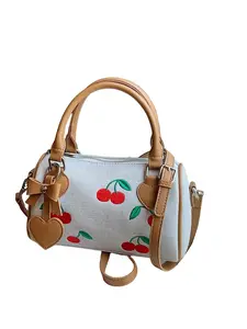 Cherry Embroidered Boston Bag, Sweet Style Bow Handbag, Girl Heart Pillow Crossbody, Student Commute Versatile Women's Bag, Daily Date Gift Bag