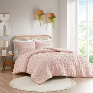 Intelligent Design ID10-2287 104 x 90 x 1 in. Lucy Clip Jacquard Comforter Set, Pink - King & California King Size, King Size Bed, Hypoallergenic