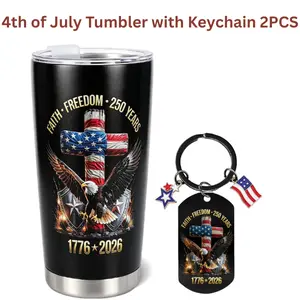 4th of July Tumbler with Keychain 2PCS Stainless Steel Flag Eagle Cup, Patriotic Gift Independence Day