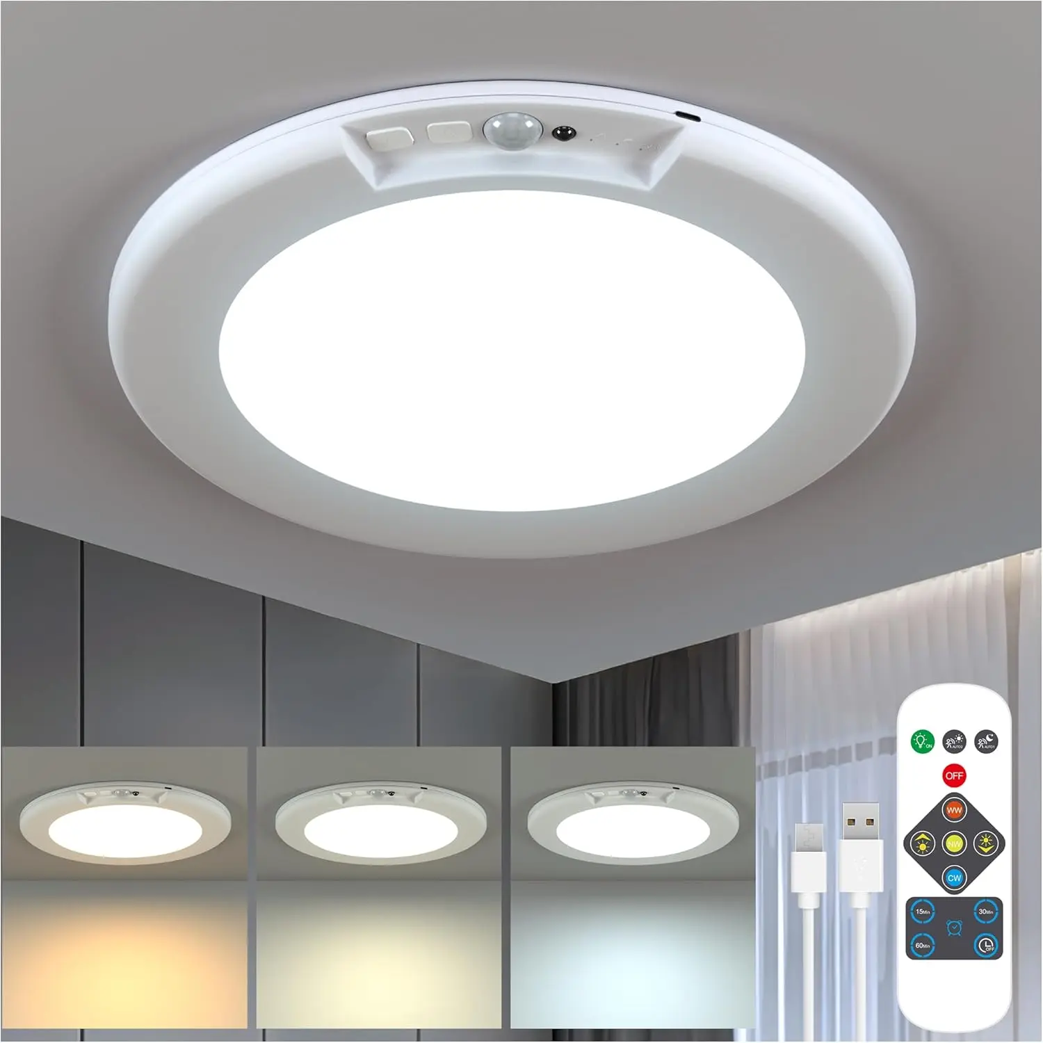 [Summer Finds]Wireless Motion Sensor Light for Cabinet | 1 Pack Magnetic Ceiling Closet Light Night Light with Remote Control | No Drill Renter Friendly Under Cabinet Emergency Lighting for Bedroom Hallway Kitchen Garage