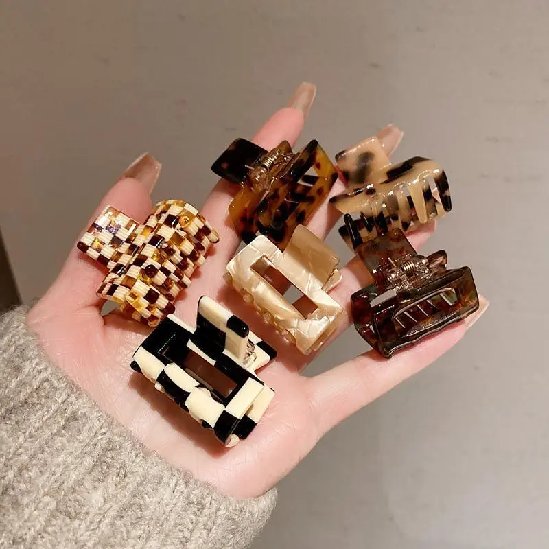 6pcs/Pack Leopard & Checkered Print Small Hair Clips, Acetic Acid Delicate Claws for Women, Half Up Hair Accessories for Daily Fall Travel, Perfect Christmas Birthday Gift for Her