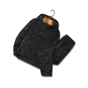 Two-piece Set Men's Thermal Lined Letter Embroidery Hoodie & Pocket Drawstring Waist Pants, Loose Cozy?Long Sleeve Hooded Sweatshirt & Trousers for Fall & Winter, Men's Two-piece Outfits(Sheet)