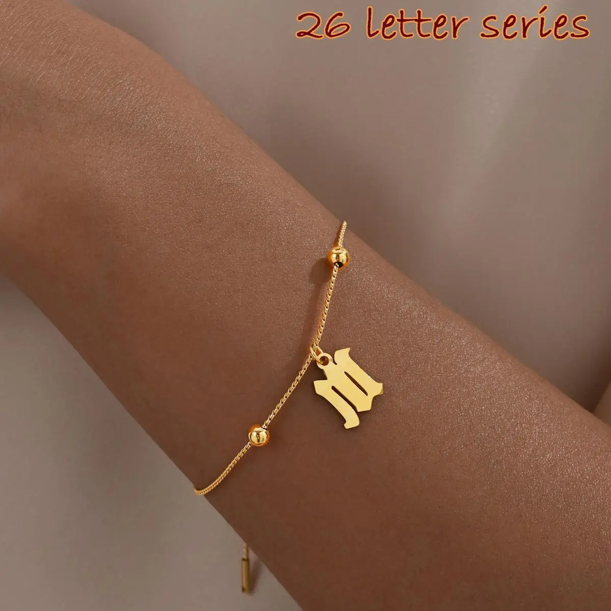 Stainless Steel Bangle Bracelet with A-Z Alphabet Letter Charm, Elegant Unisex Adjustable Chain Ideal as a Birthday Gift, 26 Letter Series, Adjustable Fit, April, Yes, Party Wear, Alphabet Series, No, One-Piece