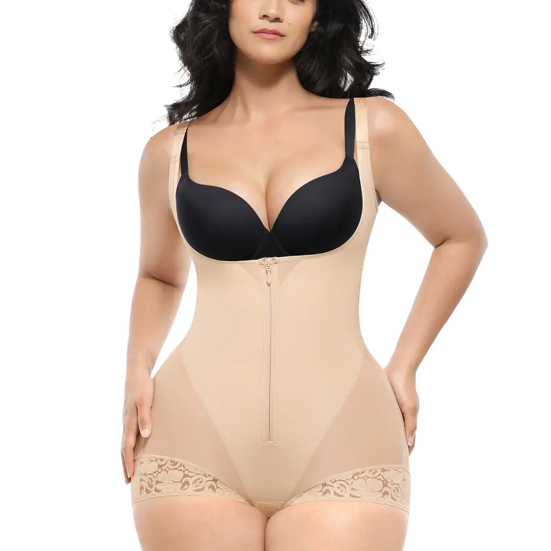 SHAPELLX Shapewear for Women Fajas Colombianas Tummy Control Body Shaper Open Bust Bodysuit with Hook Zipper Closure Creator