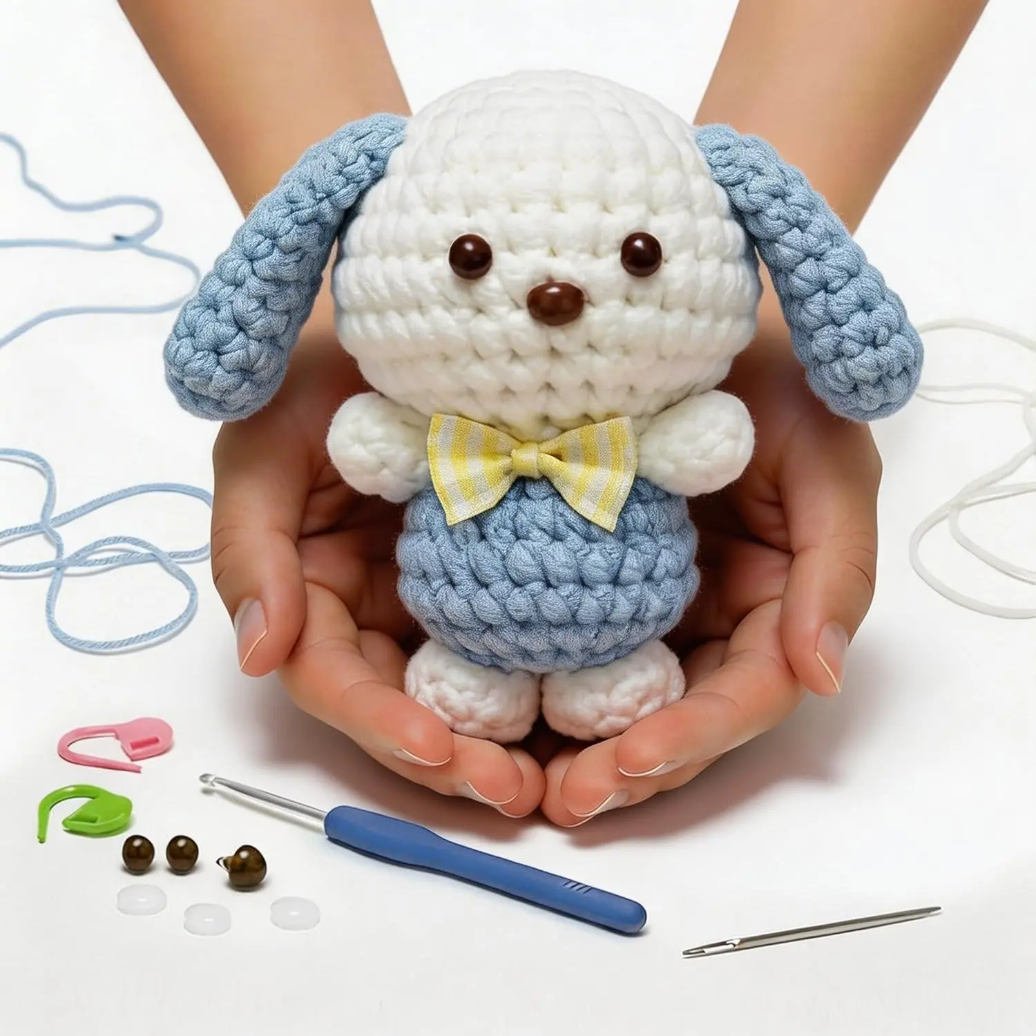 BUNUKY Crochet Kit for Beginners, Amigurumi Puppy Crochet Starter Kit with Step-by-Step Video Tutorials, Complete DIY Craft Kit Gift for Adults & Teens Gift