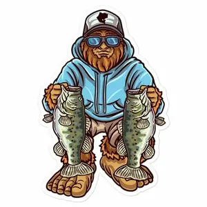 Largemouth Bass Fishing Sticker , Bigfoot Fishing Sticker , Fishing Sticker , Fishermen Sticker , Fishing Decal - Cars, Trucks, Laptops, Coolers, Toolboxes, Windows & More Waterproof Vinyl Sticker
