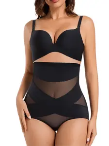 Women's Seamless High-Waisted Thong Underwear, Seamless Garments, Mesh Patchwork Comfortable Breathable, Solid Color Sexy Invisible Seamless