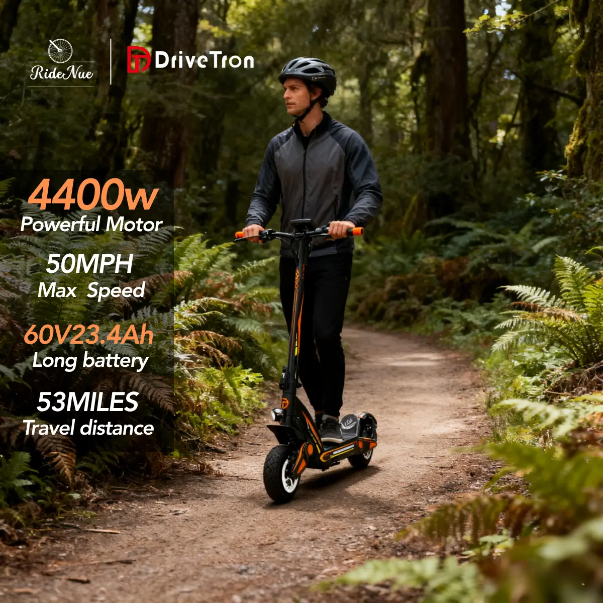 DriveTron DT06 Electric Scooter Single or Dual Motor Foldable Adult Commuter E-Scooter with 11-Inch Tires, Up to 50 MPH Top Speed, Up to 53 Miles Range, Dual Hydraulic Suspension, 360° Lighting, IPX5 Waterproof, Magnesium Alloy Frame