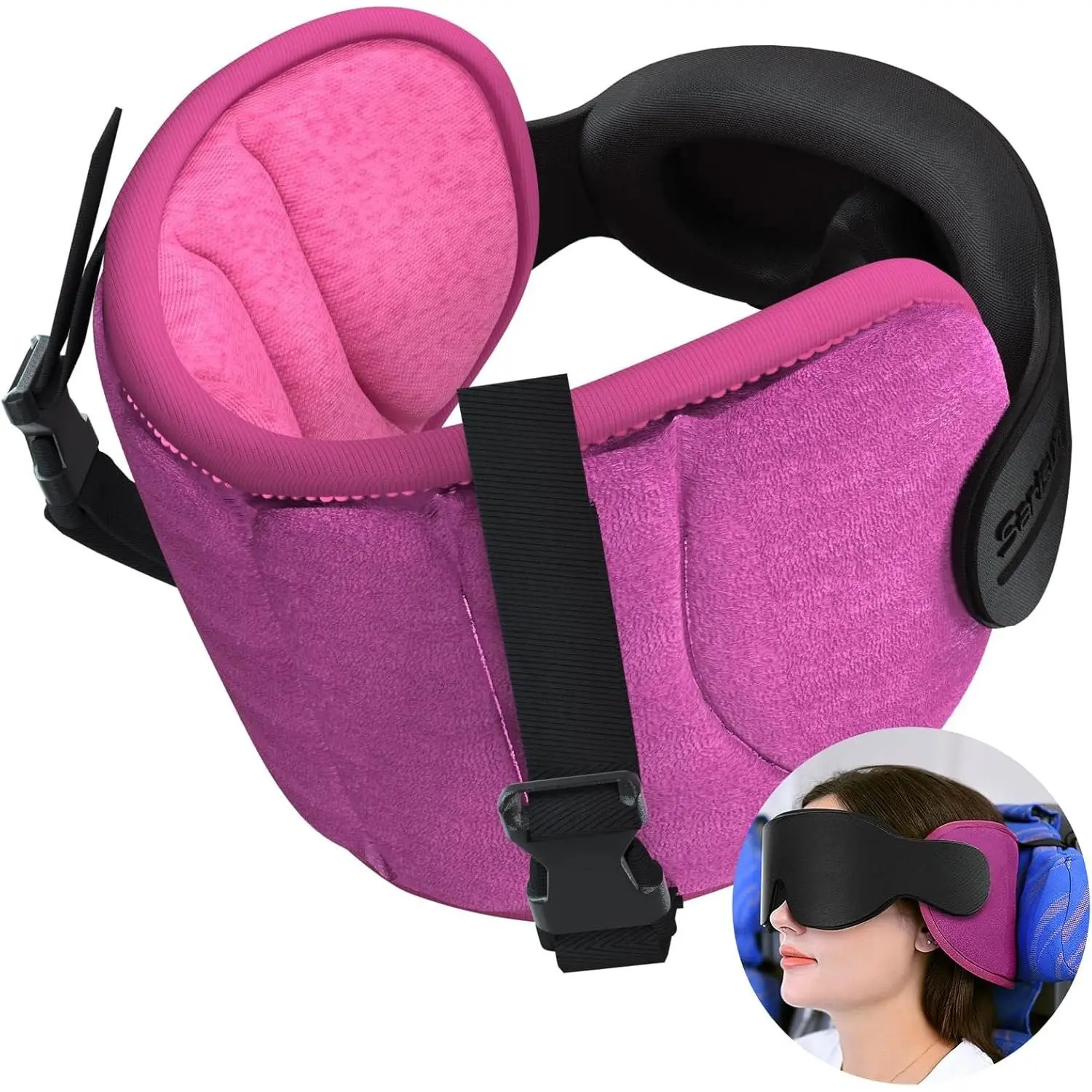 Travel Pillows for Airplanes, Airplane Pillow for Long Flight, Airplane  Strap with Eye Mask for Sleep, Travel  Pillow for  Road Trip, 360? Support Headrest, Stop Bobblehead,