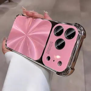 Barbie Blush Pink Laser CD Pattern Light Luxury Silver Edge Phone Case for iPhone 17/16/15/14/13 Pro Max, 4-Corner Anti-Drop, Full Lens Protection, Ideal for Sweet-Cool Girls’ Dating & Photo Shoots