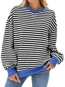 A women's round-neck multi-color striped loose-fitting long-sleeved pullover coat, a new style for autumn and winter, suitable for all occasions and easy to pair, Sweatshirts