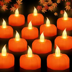 12 Pack LED  Pumpkin Tea Lights Fall Decorations for Home, Battery Operated Flickering Flameless Tealights Candles, Cozy Orange Fall Pumpkin Decor for Halloween Thanksgiving Indoor Home Party