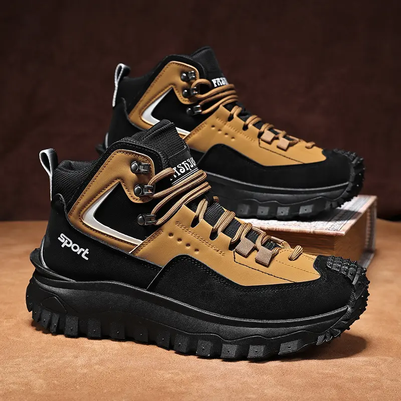 Men's Low-Top Training Shoes in Black and Tan, Sporty Streetwear Lace-Ups with Textured Fabric and Lightweight EVA Cushioning, Casual Wear, Male, Low-Top Lace-Up, Tencel, Eva Cushioned